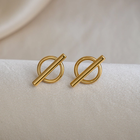 Geometric OT Bar Toggle Stud Earrings 18K Gold Plated Stainless Steel Minimalist Jewelry For Women Anti-Allergy