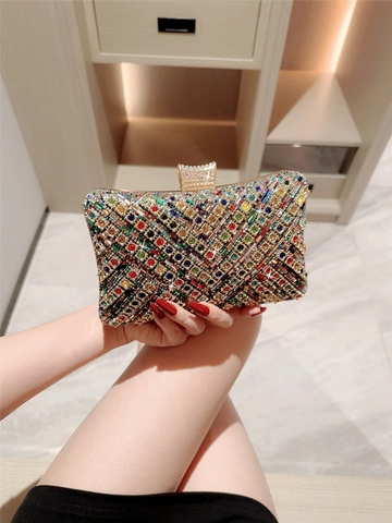 Borsa Da Sera Con Strass Diamante Colorato Telaio In Metallo Catena Pochette Per Donne Festa Matrimonio Lusso Elegante