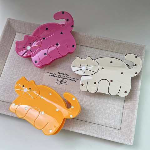 Acetate Haarklammer Cartoon Katze Design Punktmuster Große Shark Clip Niedliches Französisches Haarstyling Accessoire Damen