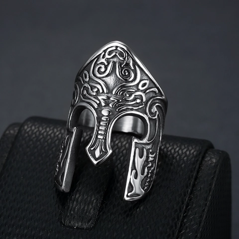 Spartan Helmet Ring 316 Stainless Steel Vintage Gladiator Mask Gothic Viking Jewelry For Men Retro Embossed Band