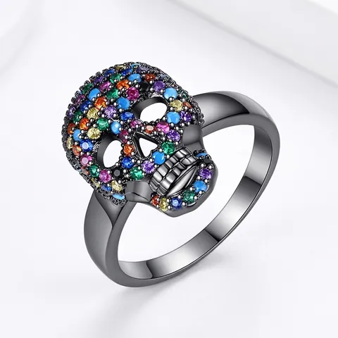 Skull Ring Copper Cubic Zirconia Pavé Punk Gothic Hip Hop Jewelry For Men Women Unisex Electroplated Black Silver