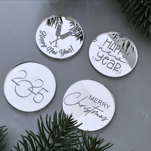Acryl Spiegel Weihnachten Kuchendeckel Frohes Neues Jahr Rührstäbe Gold Silber Party Dekoration Festlich