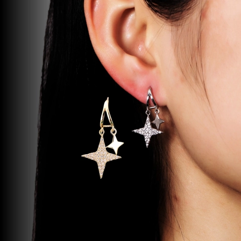 Stern Ohrhänger Kupfer Mit Zirkonia Und 925 Sterling Silber Ohrstecker Eleganter Koreanischer Stil Geschenk Für Damen
