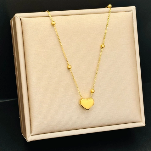 Collana Con Ciondolo A Cuore In Acciaio Inossidabile Gioielli Da Donna Moda Semplice Placcato Oro Lucido Catena A Sfere