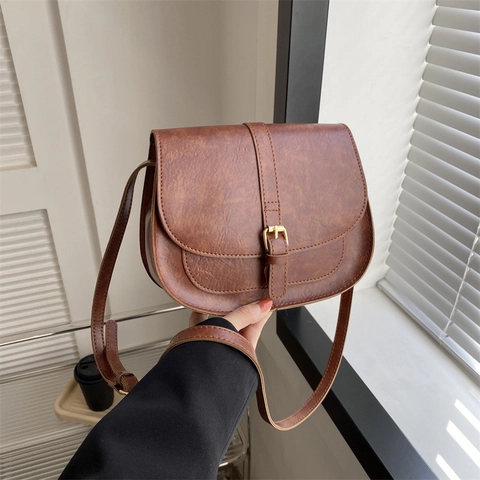 Bolso De Silla De Montar Retro De Cuero PU Para Mujer Correa Ajustable Estilo Vintage Minimalista Bolso De Hombro