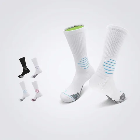 Chaussettes de Basket-Ball Professionnelles pour Hommes Femmes Nylon Polyester Fond en Éponge Épaissi Antidérapant Absorption des Chocs Chaussettes de Sport
