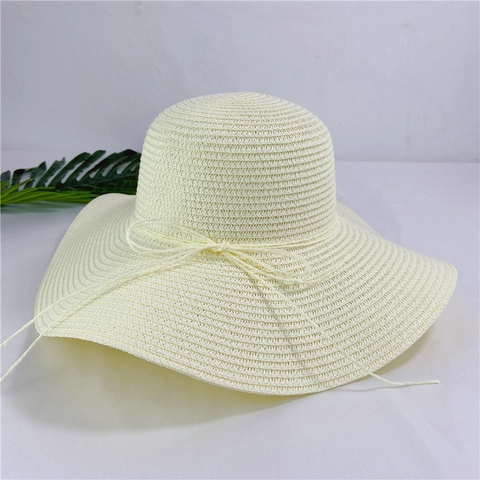 Wide Brim Straw Hat Sun Protection Beach Summer Woven Paper Hat With Bow Knot Elegant Vacation For Women