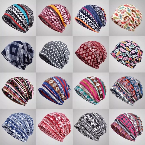 Bohemian Beanie Hat Neck Gaiter Dual Use Baumwollmischung Warme Slouchy Cap Paisley Ethnic Pattern Für Damen Herren