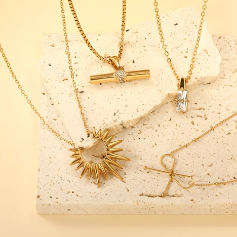 Ketting Roestvrij Staal Verguld Zirkonia Geometrische Hanger Minimalistische Sieraden Voor Dames
