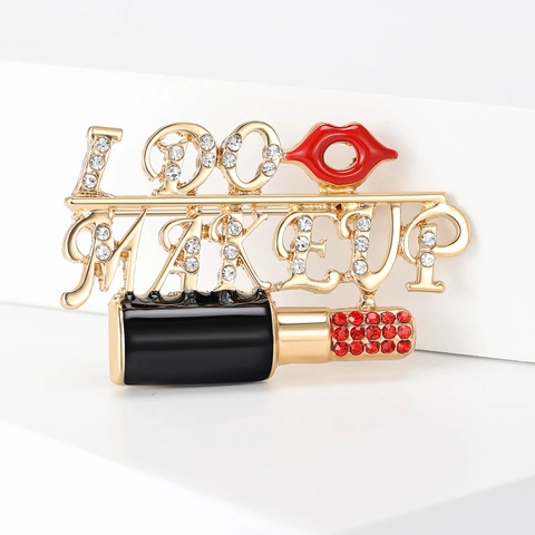 Alloy Enamel Rhinestone Brosche I Do Makeup Buchstabe Rote Lippen Lippenstift Form Mode Accessoires Für Damen