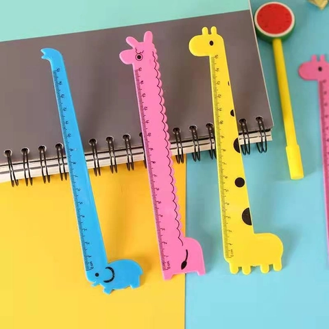 Linda Regla Recta de Plástico de Jirafa de Dibujos Animados para Estudiantes Dibujo Escuela Oficina Papelería Herramienta de Medición