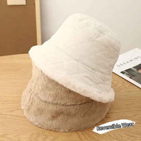 Wendbarer Gesteppter Fischerhut Mit Kunstpelzbesatz Verdickter Winddichter Warmer Winter Plüsch Blumenstickerei Damen