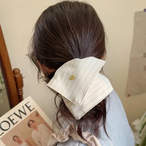 Elastico Per Capelli Scrunchie Con Fiocco A Righe Retro In Tessuto Con Bottone In Metallo Stile Coreano Accessorio Capelli
