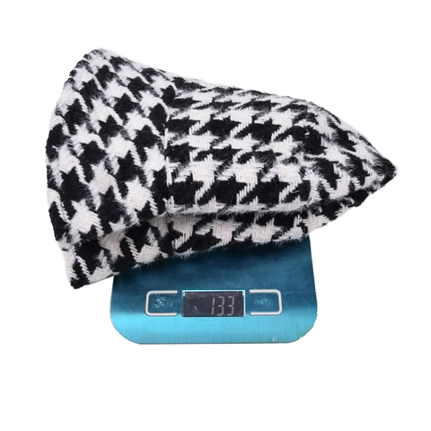 Houndstooth Bucket Hat Cotton Thick Warm Foldable Flat Top Vintage Elegant Winter Autumn Outdoor Cap For Women