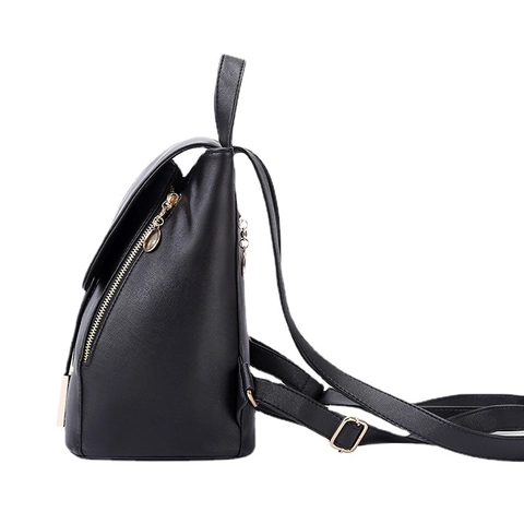 Mochila De Moda Para Mujer Cuero PU Solapa Cordón Decoración Metal Dorado Bolso De Viaje Casual Estilo Elegante Dulce