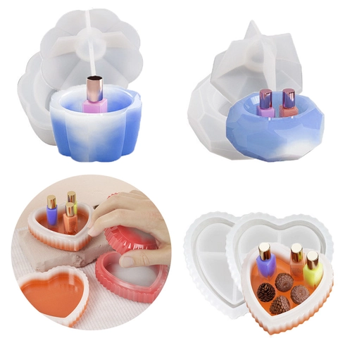 Silicone Storage Box Molds Hexagonal Heart Scalloped Diy Resin Casting Candle Jar Jewelry Organizer With Lids