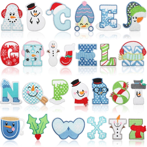 Embroidered Letter Patches Alphabet Embroidery Cloth Appliques Polyester Thread Christmas Halloween Winter Theme DIY Decor