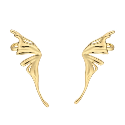 Copper Gold Plated Irregular Heart Wing Bowknot Rhinestone Stud Earrings Ear Cuffs Personalized Hip Hop Jewelry For Women