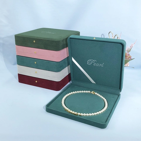 Boîte à Bijoux Élégante en Velours pour Collier de Perles Avec Boucle en Métal Doré Coin Arrondi Écrin Cadeau