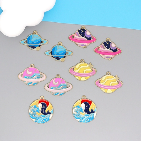 Planet Saturn Whale Ocean Enamel Alloy Charms DIY Jewelry Making Pendants Accessories Cartoon Style Star Moon