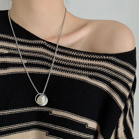 Minimalist Geometric Round Disc Pendant Necklace Alloy Titanium Steel Hip Hop Streetwear Style For Men Women Silver Color