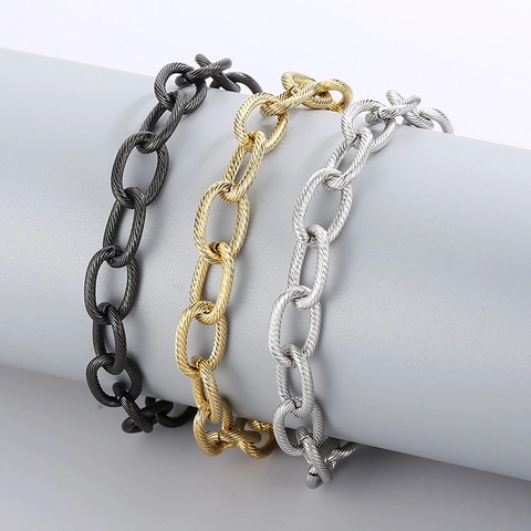 Pulsera De Acero Inoxidable Cadena De Eslabones Ovalados Torcidos Texturizados Joyería Minimalista Para Hombres Mujeres Unisex Cierre De Langosta