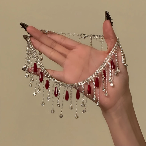 Collana Con Nappe In Strass E Pendente A Goccia In Cristallo Choker Gotico Per Donna Gioielli Da Festa