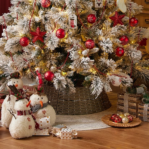 Collier De Sapin De Noël En Fibre Synthétique Tissée Couverture De Base Décoration De Fête Style Osier Rond