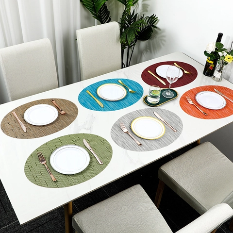 Tovagliette Ovali PVC Vinile Intrecciato Resistente Al Calore Antiscivolo Tappetino Da Tavolo Da Pranzo Nordico Colore Solido