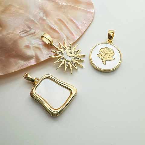 Pendentifs En Ormeau Naturel Et Nacre Blanche Cuivre Plqué Or Soleil Rose Étoile Géométrique Charmes Pour Bijoux DIY