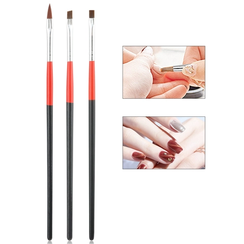 Pennelli Professionali Per Nail Art Manico Legno Pittura Disegno Strumento Rivestimento Setole Fibra Sintetica Nero Rosso Manicure