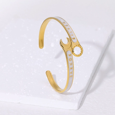 Schraubenschlüssel Offener Armreif Edelstahl Emaille 18K Vergoldet Industriestil Schmuck Für Damen Herren