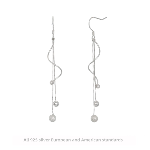 925 Sterlingsilber Lange Quasten Ohrringe Für Damen Ethno Wellenlinie Matte Runde Perlen Kette Ohrhänger Retro Schmuck Geschenk