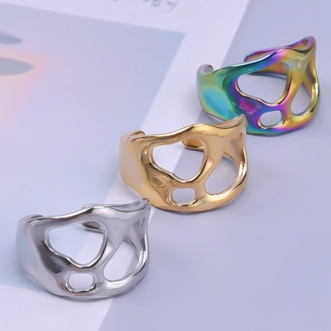 Anello Regolabile Acciaio Inossidabile Design Cavo Metallo Liquido Irregolare Gioielli Minimalisti Per Donne