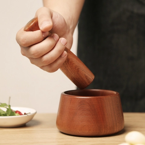 Solid Wood Mortar And Pestle Natural Wood Garlic Crusher Spice Grinder Manual Food Pounder For Kitchen Cooking