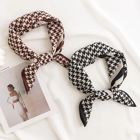 Square Scarf Retro Houndstooth Paisley Printed Imitation Satin Satin Hair Tie Neck Wrap Women Elegant Fashion Accessory