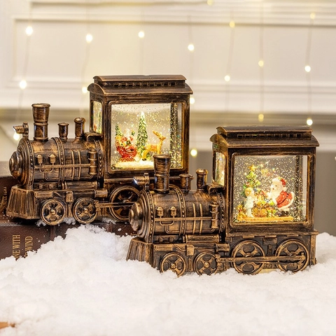 Weihnachts Schneekugel Laterne Zug LED Licht Musik Glitzer Vintage Bronze Tischdekoration Feiertagsdekoration