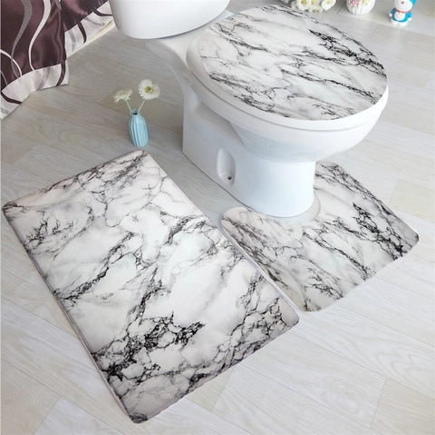 Rideau De Douche En Polyester Imperméable Et Tapis De Bain Antidérapants Avec Housse De Couvercle De Toilette Décoration De Salle De Bain