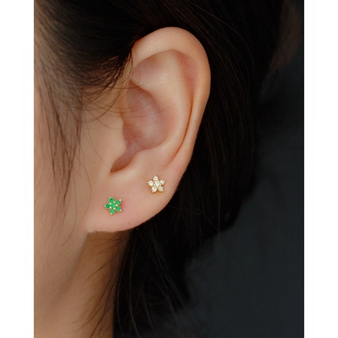 Flower Stud Earrings With 925 Sterling Silver Earring Post Zircon Turquoise Inlay Screw Ball Back Small Minimalist Jewelry