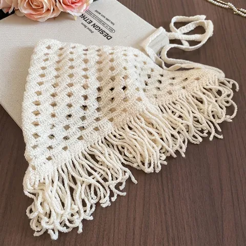 Sciarpa Triangolare All'uncinetto Cintura Scialle In Maglia Con Nappe Traforato Stile Boho Donna