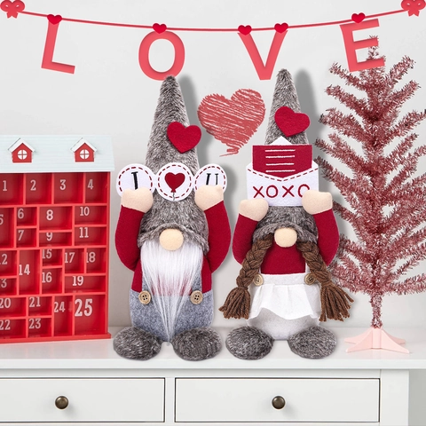 Gnomo di Peluche di San Valentino Decorazione a Cuore Ornamento Nano Senza Volto Fatto a Mano per Casa Tavolo Matrimonio Regalo