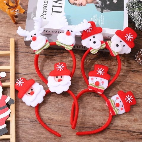 Diademas De Navidad Peluche Dibujos Animados Papá Noel Muñeco De Nieve Cuernos De Reno Decoración De Fiesta Para Niños Adultos