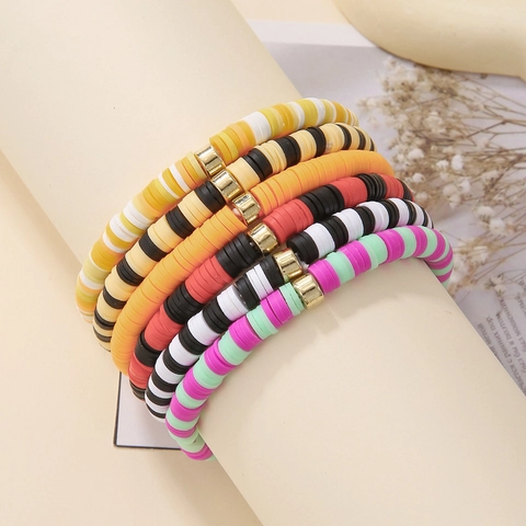 Bohemian Multi-layer Heishi Bead Bracelets Polymer Clay Alloy Spacers Elastic Beach Holiday Style For Women
