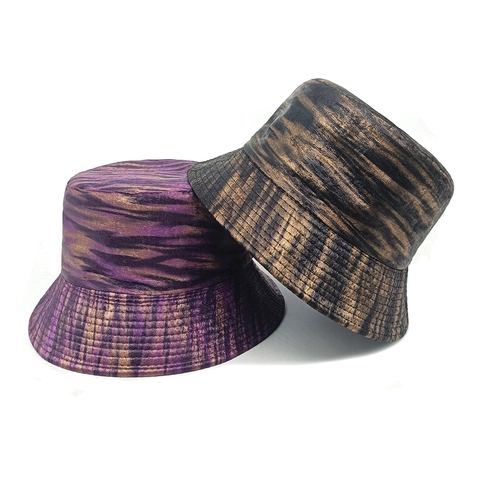 Bucket Hat Metallische Textur Retro Hip Hop Fischerhut Sonnenschutzkappe Streetwear Wendbar Punk Stil Unisex Polyester