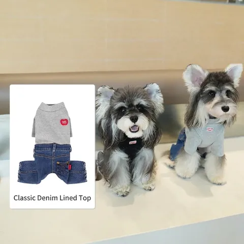 Mono Para Perro Gato Algodón Denim Overoles Parche Corazón Ropa Moda Informal Perros Pequeños Gatos