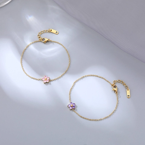 Bracelet Pendentif Fleur Acier Inoxydable Plaqué Or Zircon Cristal Style Floral Doux Bijoux Élégants Pour Femmes