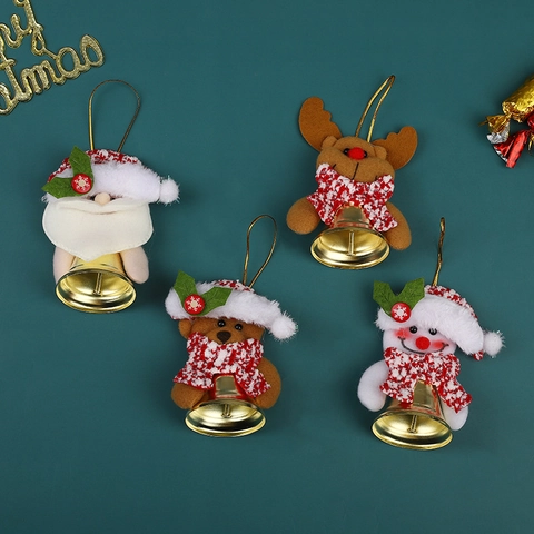 Weihnachtsanhänger Glocke Ornamente Weihnachtsmann Rentier Schneemann Bär Plüsch Stoff Christbaumschmuck Feiertag Heimdeko