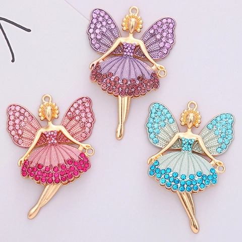 Ballet Girl Fairy Pendants Alloy Colorful Rhinestone DIY Accessories For Phone Case Shoe Charms Jewelry Making