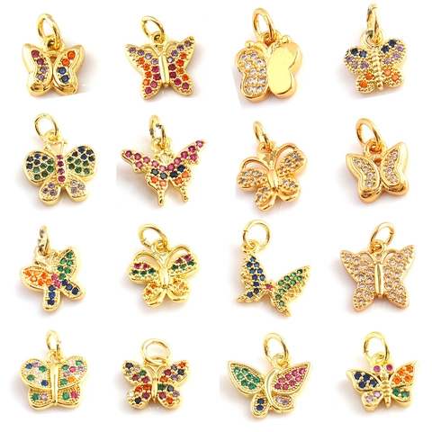 Ciondoli A Farfalla Rame Placcato Oro Con Zircone Colorato Strass Per Creazione Di Gioielli Fai Da Te Bracciale Collana
