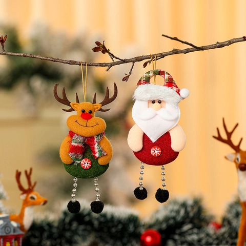 Colgantes De Árbol De Navidad Muñeca De Fieltro Adornos Papá Noel Muñeco De Nieve Reno Oso Piernas De Cuentas Decoración Festiva